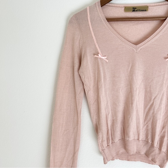 Spring 2006 John Galliano Silk Cashmere Pink Bows Crop V-Neck Knit Sweater - Picture 2 of 11